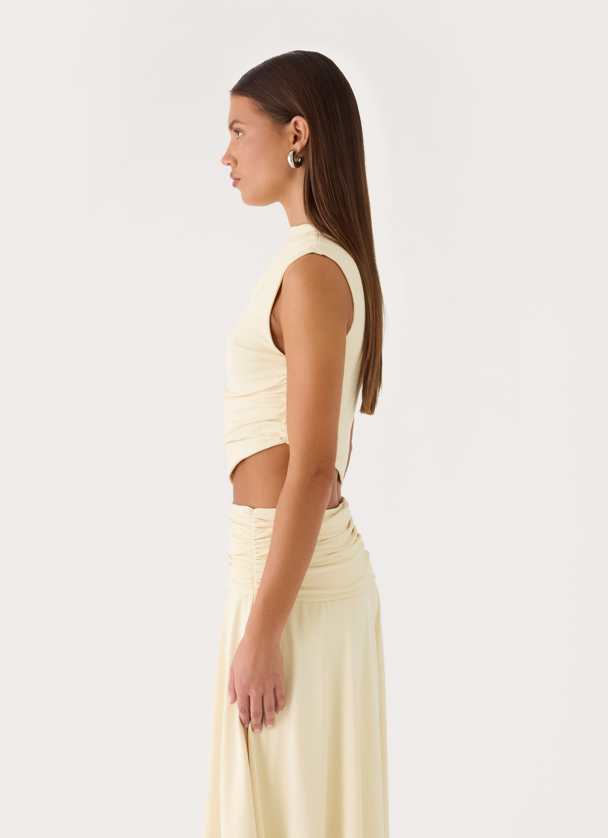 Briege Top  High Neck Asymmetric Top in Yellow