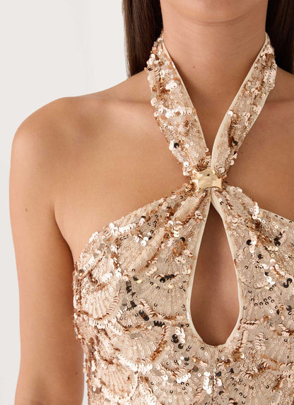 Deline Embellished Halter Mini Dress