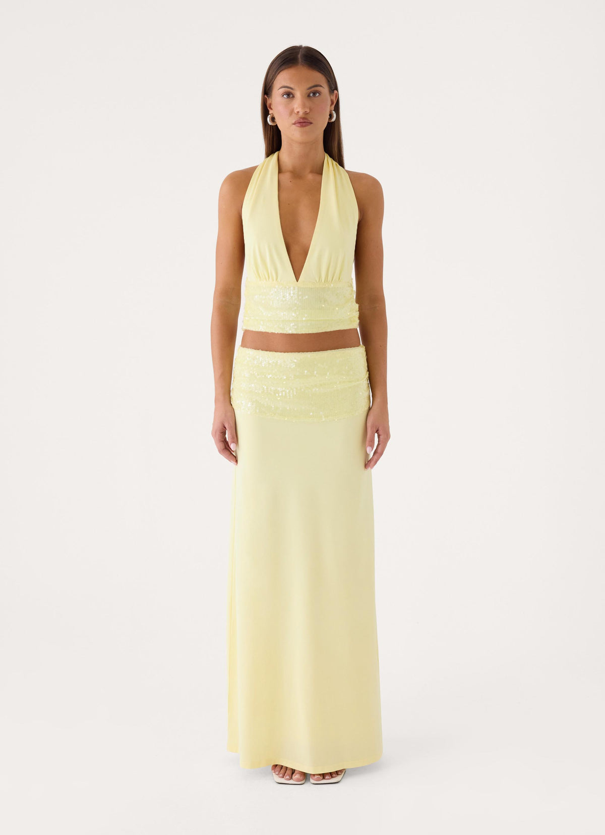 Tavina Sequin Halter Top  Sequin Halter Neck Top in Yellow