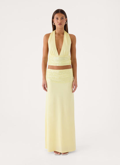 Tavina Sequin Halter Top  Sequin Halter Neck Top in Yellow